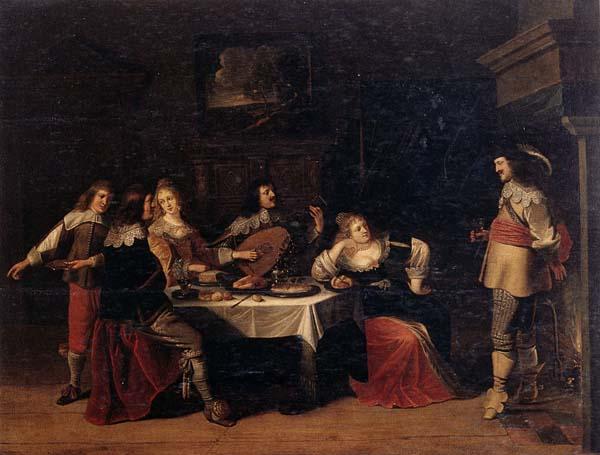Christoph jacobsz.van der Lamen Cavaliers and courtesans in an interior Sweden oil painting art